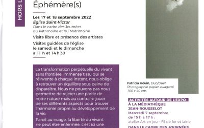 Ephémères – Eglise Saint-Victor Guyancourt – Journées du Patrimoine les 17 et 18 septembre 2022