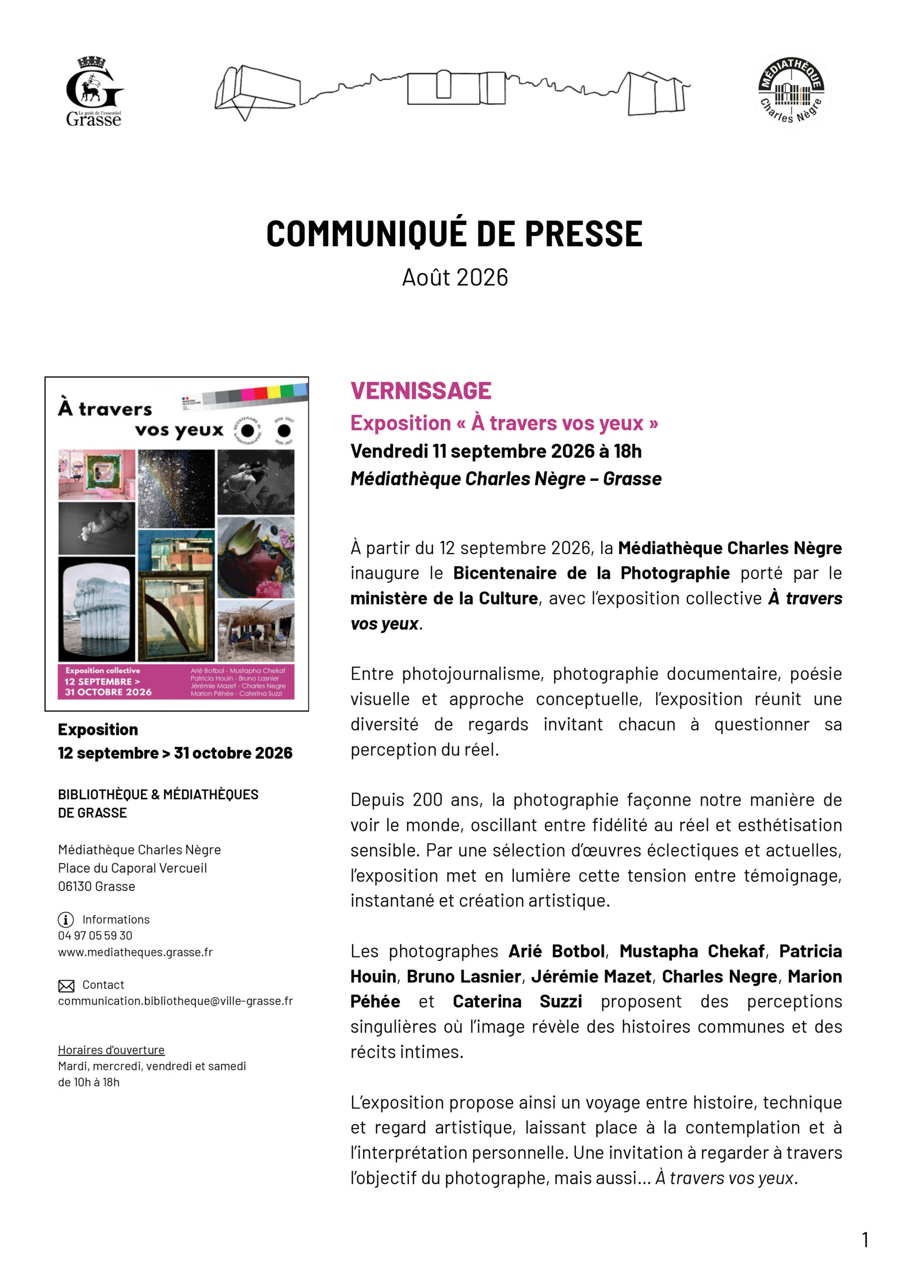 A travers vos yeux – Médiathèque Charles Nègre – Grasse